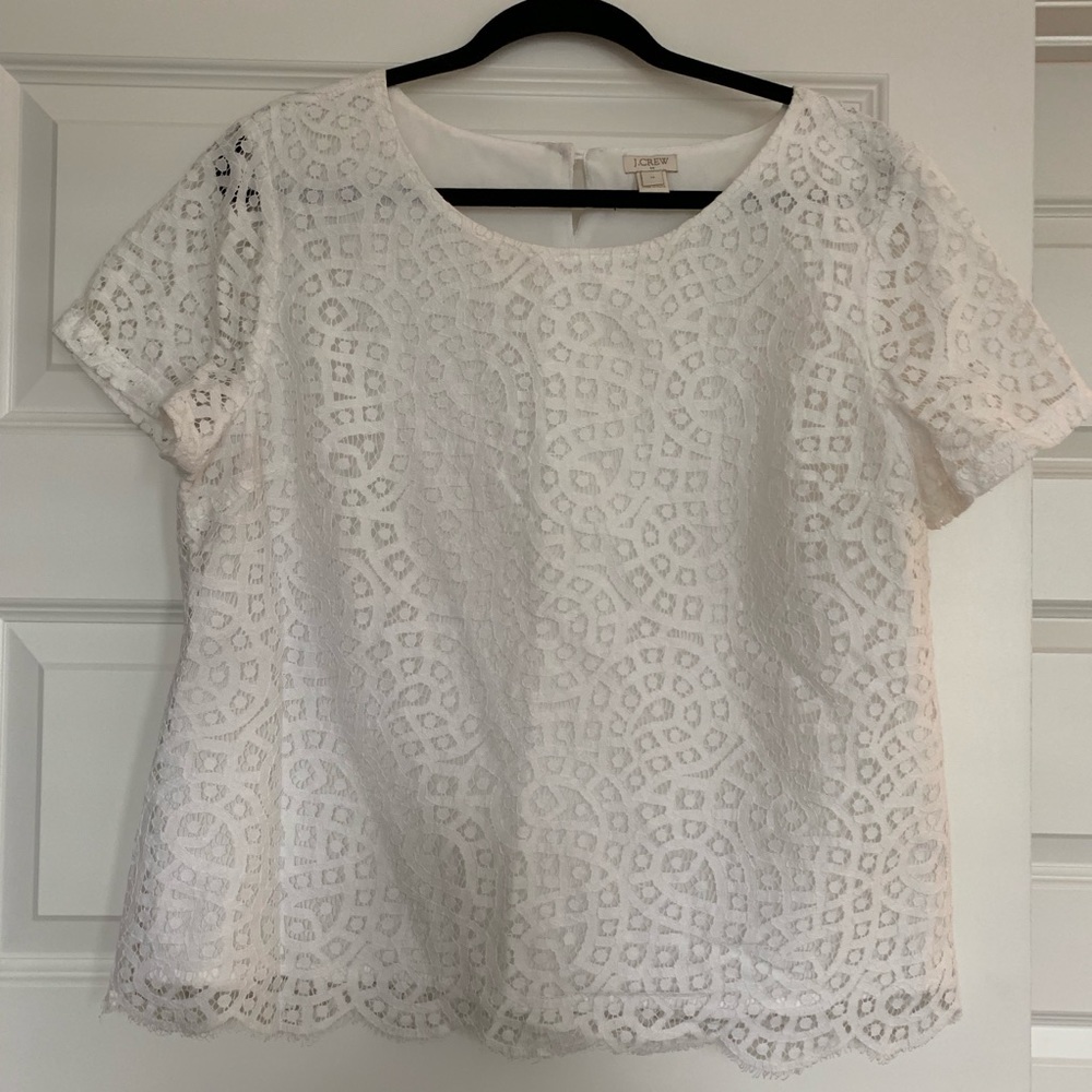 J. Crew White Scallop Lace Shirt